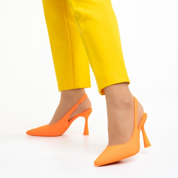 Дамски обувки  оранжеви  от текстилен материал  с ток  Dolabella, 4 - Kalapod.bg