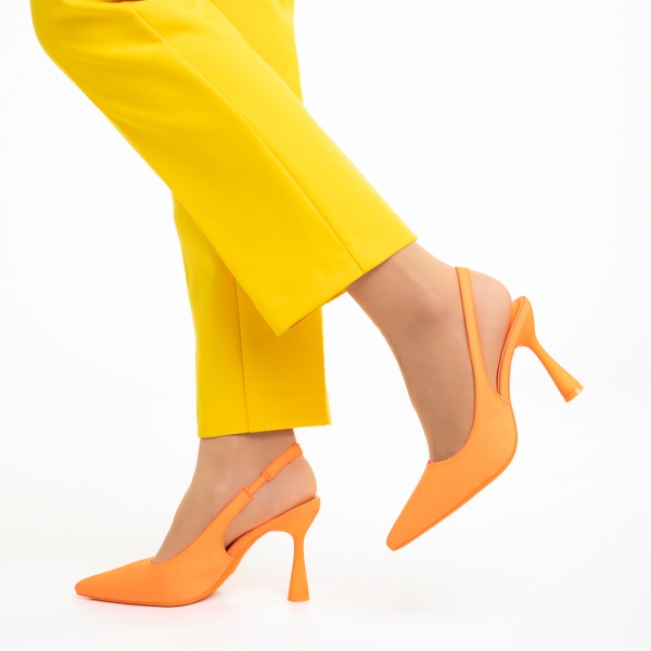 Дамски обувки  оранжеви  от текстилен материал  с ток  Dolabella, 5 - Kalapod.bg