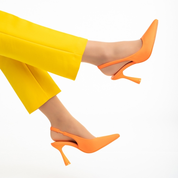 Дамски обувки  оранжеви  от текстилен материал  с ток  Dolabella, 6 - Kalapod.bg