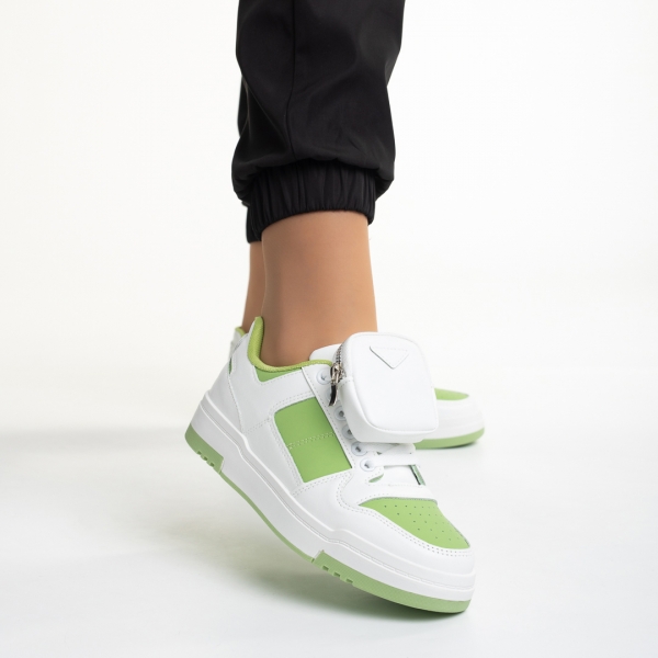 Дамски спортни обувки  бели със зелено  от еко кожа Inola, 3 - Kalapod.bg