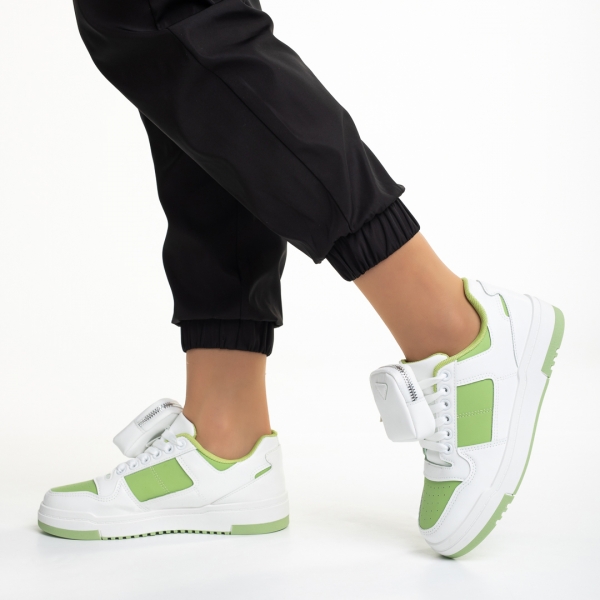 Дамски спортни обувки  бели със зелено  от еко кожа Inola, 4 - Kalapod.bg