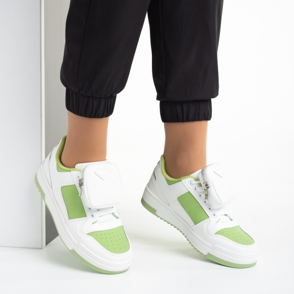 Дамски спортни обувки  бели със зелено  от еко кожа Inola - Kalapod.bg