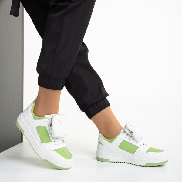 Дамски спортни обувки  бели със зелено  от еко кожа Inola, 5 - Kalapod.bg