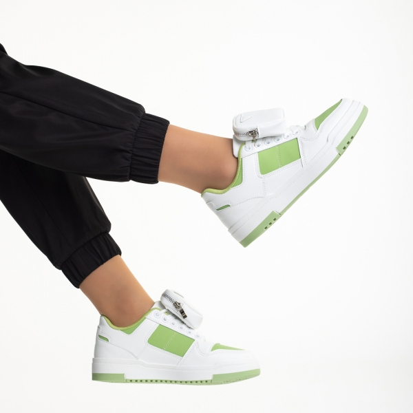 Дамски спортни обувки  бели със зелено  от еко кожа Inola, 6 - Kalapod.bg