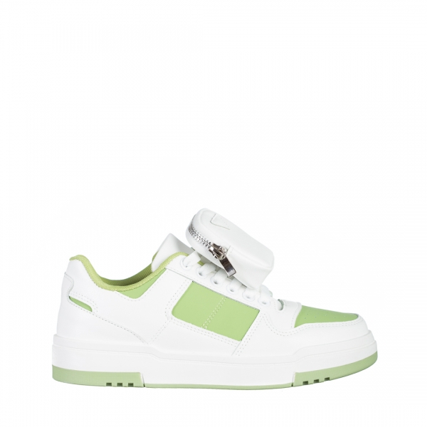 Дамски спортни обувки  бели със зелено  от еко кожа Inola, 2 - Kalapod.bg