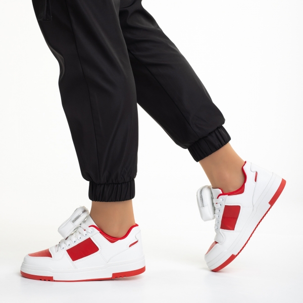 Дамски спортни обувки  бели с червено  от еко кожа Inola, 5 - Kalapod.bg