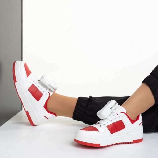 Дамски спортни обувки  бели с червено  от еко кожа Inola, 6 - Kalapod.bg