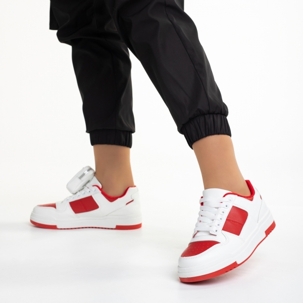 Дамски спортни обувки  бели с червено  от еко кожа Inola, 3 - Kalapod.bg