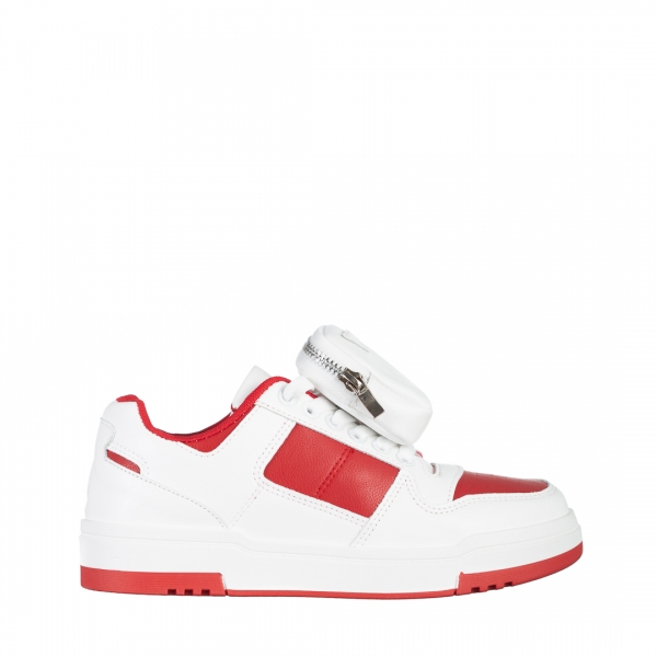 Дамски спортни обувки  бели с червено  от еко кожа Inola, 2 - Kalapod.bg