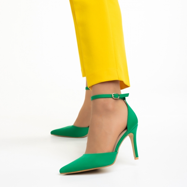 Дамски обувки  зелени  от текстилен материал  с ток  Florene , 4 - Kalapod.bg