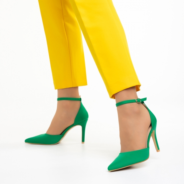 Дамски обувки  зелени  от текстилен материал  с ток  Florene , 5 - Kalapod.bg