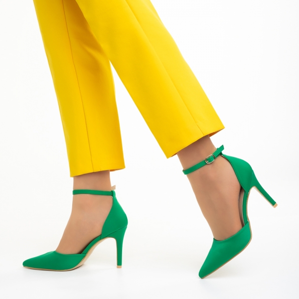 Дамски обувки  зелени  от текстилен материал  с ток  Florene , 2 - Kalapod.bg