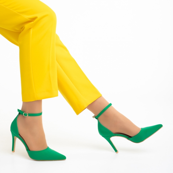 Дамски обувки  зелени  от текстилен материал  с ток  Florene , 6 - Kalapod.bg