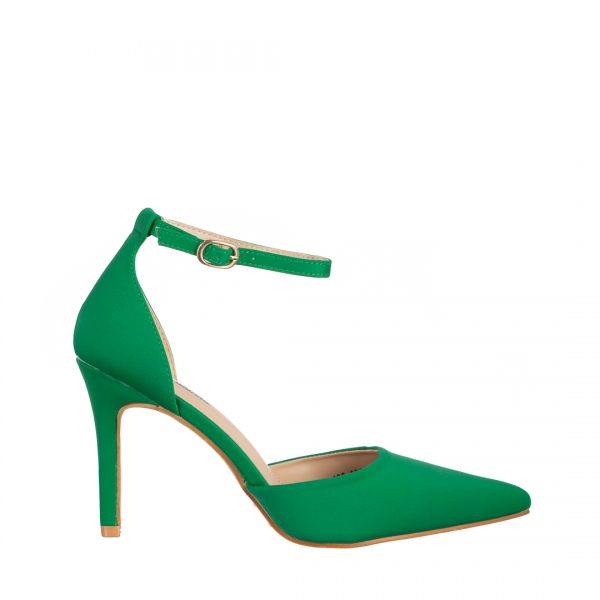 Дамски обувки  зелени  от текстилен материал  с ток  Florene , 3 - Kalapod.bg