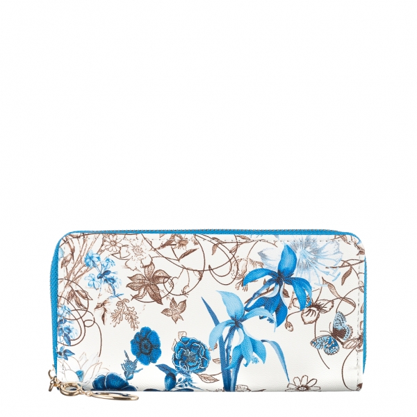 Дамско портмоне синьо  с цветя  от еко кожа  Rosenda, 2 - Kalapod.bg