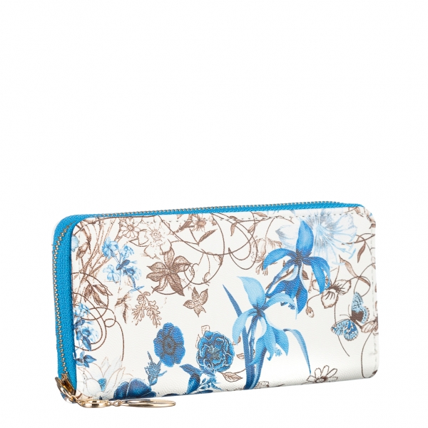 Дамско портмоне синьо  с цветя  от еко кожа  Rosenda, 3 - Kalapod.bg