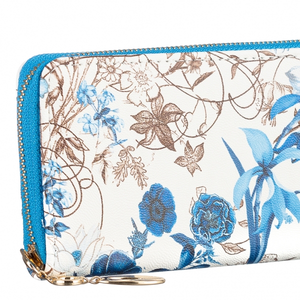 Дамско портмоне синьо  с цветя  от еко кожа  Rosenda, 4 - Kalapod.bg