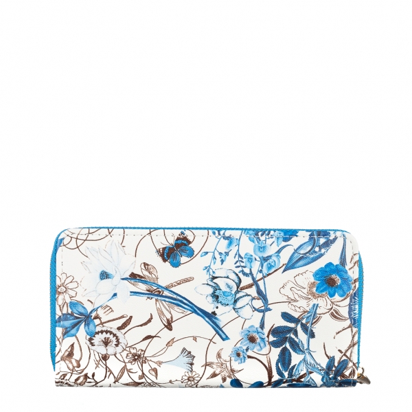 Дамско портмоне синьо  с цветя  от еко кожа  Rosenda, 5 - Kalapod.bg