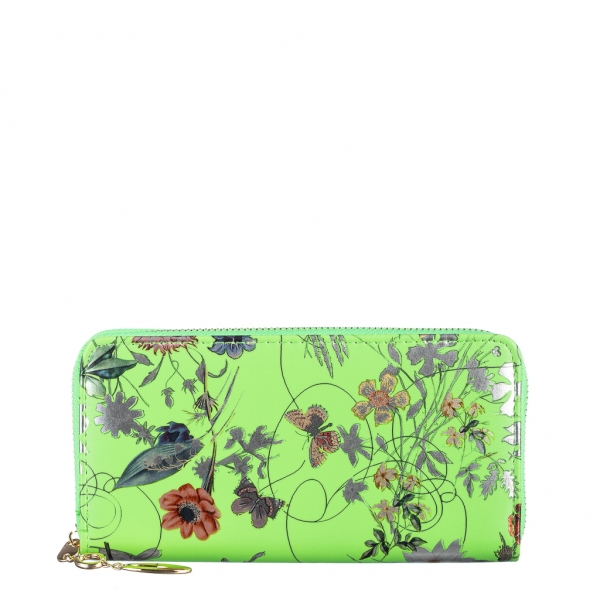 Дамско портмоне зелено  с цветя  от еко кожа  Rosenda, 2 - Kalapod.bg