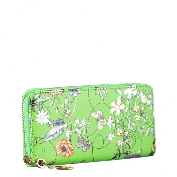 Дамско портмоне зелено  с цветя  от еко кожа  Rosenda, 3 - Kalapod.bg