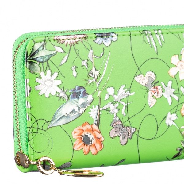 Дамско портмоне зелено  с цветя  от еко кожа  Rosenda, 4 - Kalapod.bg