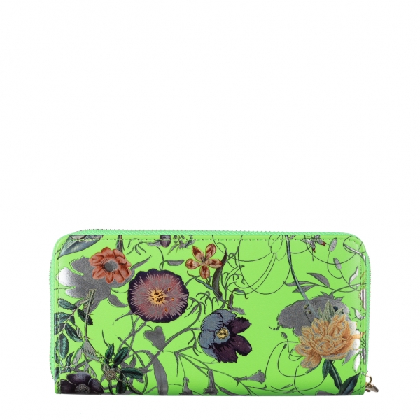 Дамско портмоне зелено  с цветя  от еко кожа  Rosenda, 5 - Kalapod.bg