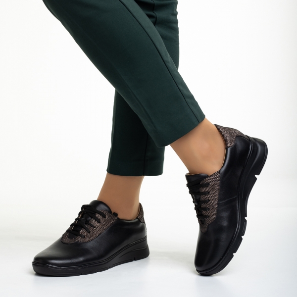 Всекидневни дамски обувки  черни  от естествена кожа Anahita, 3 - Kalapod.bg