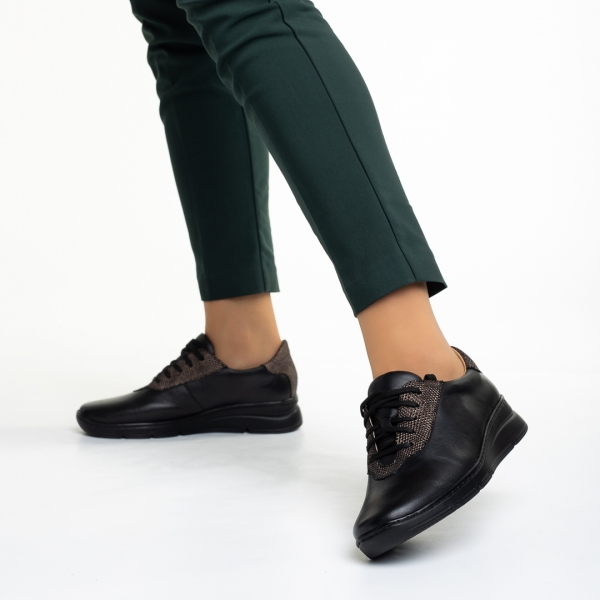 Всекидневни дамски обувки  черни  от естествена кожа Anahita, 4 - Kalapod.bg