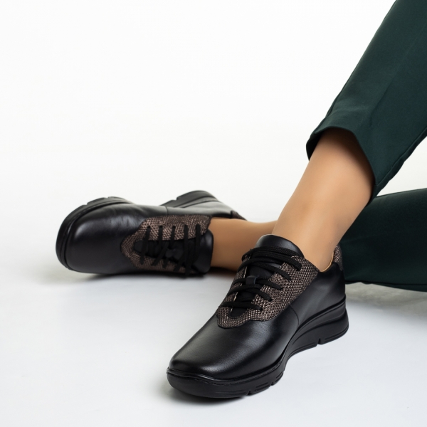 Всекидневни дамски обувки  черни  от естествена кожа Anahita, 5 - Kalapod.bg