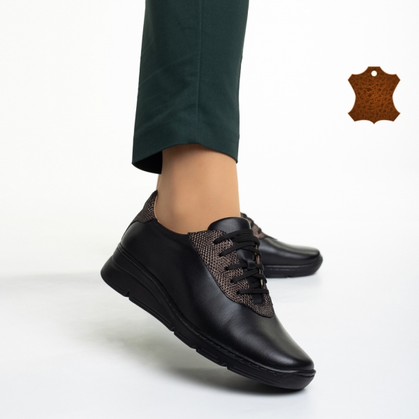 Всекидневни дамски обувки  черни  от естествена кожа Anahita - Kalapod.bg
