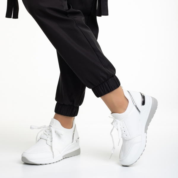 Дамски спортни обувки  бели от еко кожа  и текстилен материал  Alix, 4 - Kalapod.bg