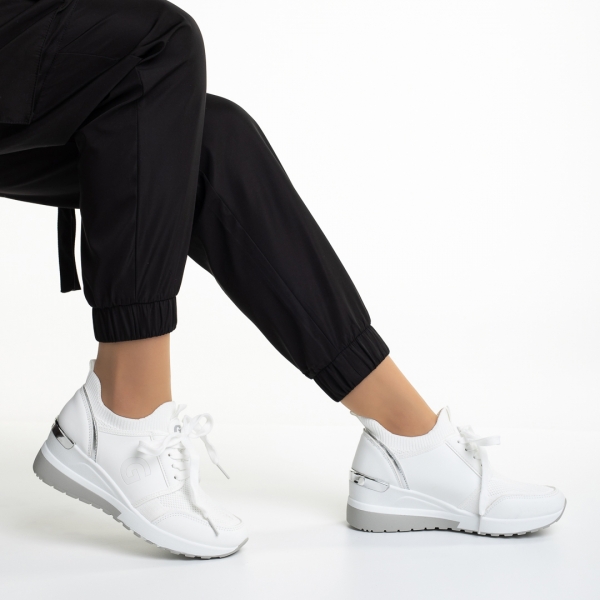 Дамски спортни обувки  бели от еко кожа  и текстилен материал  Alix, 5 - Kalapod.bg