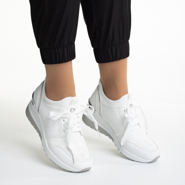 Дамски спортни обувки  бели от еко кожа  и текстилен материал  Alix, 6 - Kalapod.bg
