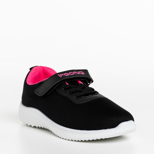 Детски спортни обувки  черни с розово от текстилен материал  Amie, 3 - Kalapod.bg