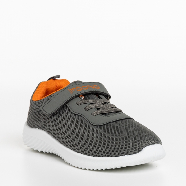 Детски спортни обувки  сиви с оранжево от текстилен материал  Amie, 3 - Kalapod.bg