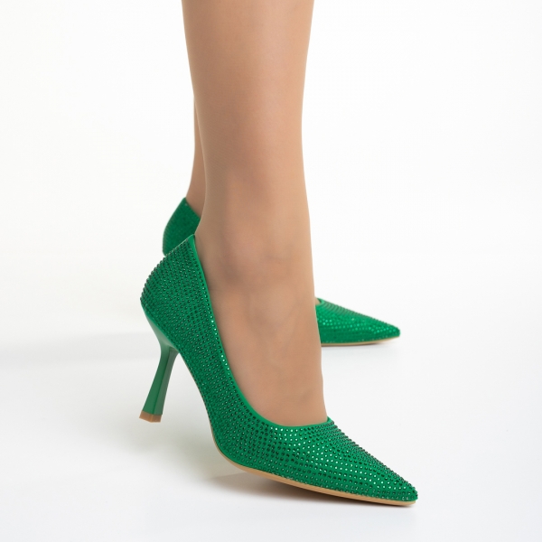 Дамски обувки  зелени от текстилен материал  с ток  Inga - Kalapod.bg