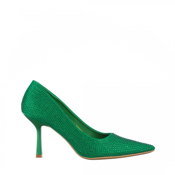 Дамски обувки  зелени от текстилен материал  с ток  Inga, 2 - Kalapod.bg