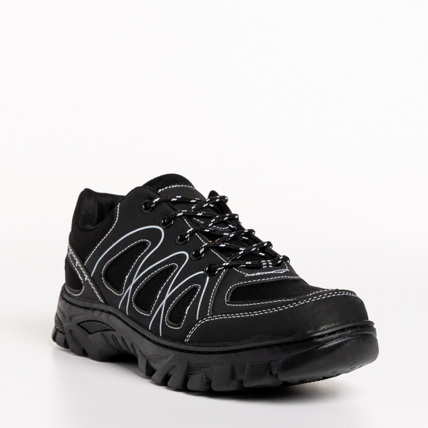 Мъжки спортни обувки черни  от еко кожа и текстилен материал  Devin - Kalapod.bg