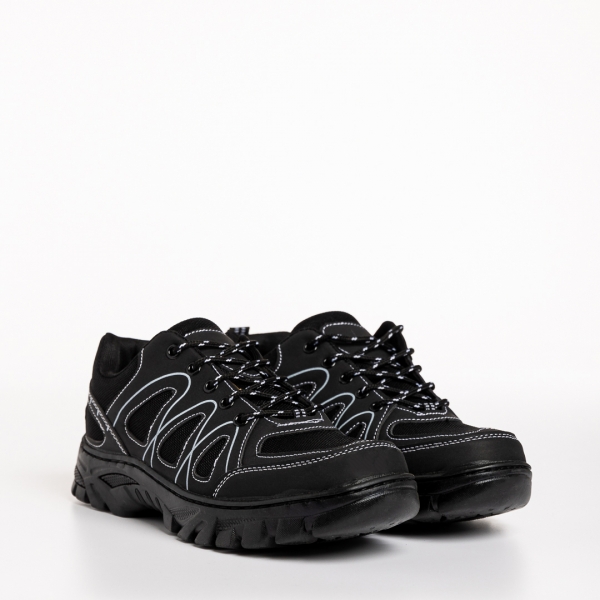 Мъжки спортни обувки черни  от еко кожа и текстилен материал  Devin, 3 - Kalapod.bg
