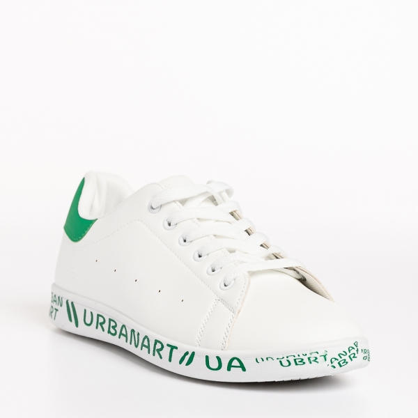 Мъжки спортни обувки бели със зелено от еко кожа Spiros, 3 - Kalapod.bg