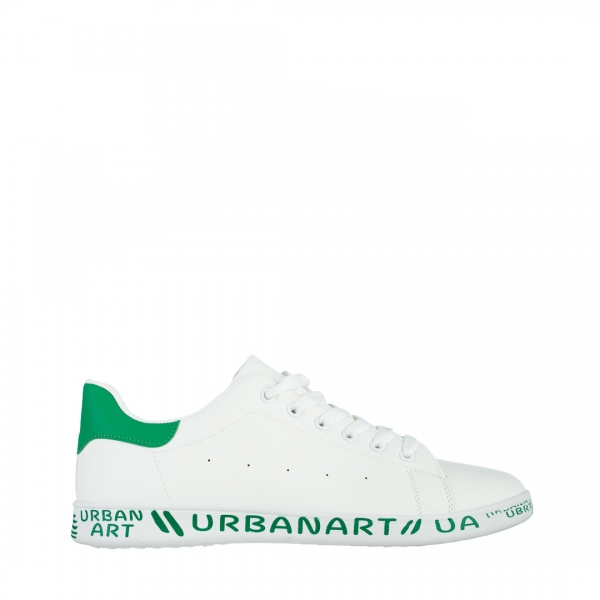 Мъжки спортни обувки бели със зелено от еко кожа Spiros, 2 - Kalapod.bg