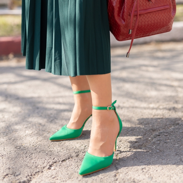 Дамски обувки  зелени  от текстилен материал  с ток  Florene  - Kalapod.bg