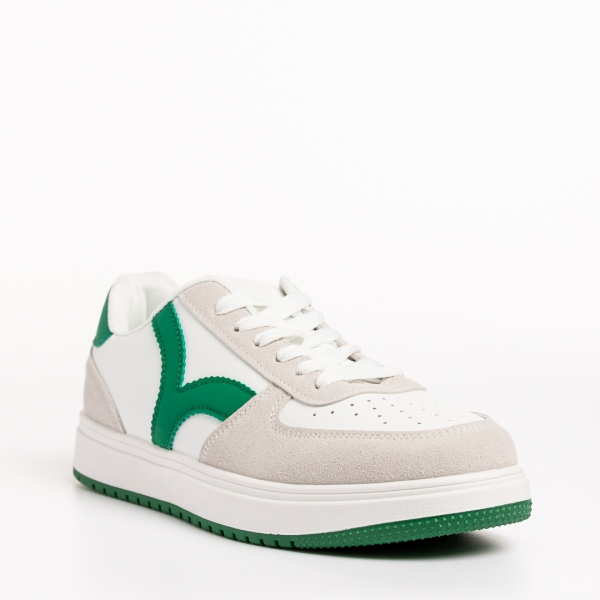 Дамски спортни обувки  бели със зелено от еко кожа  Criseida, 3 - Kalapod.bg