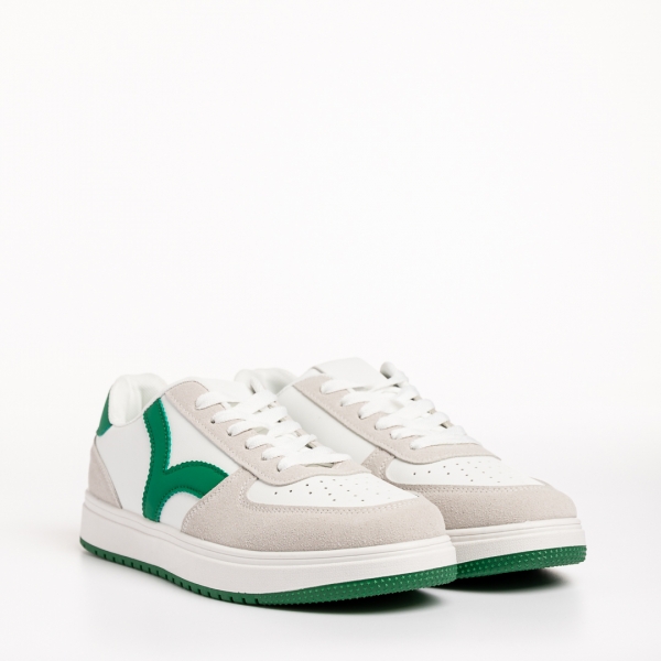 Дамски спортни обувки  бели със зелено от еко кожа  Criseida - Kalapod.bg