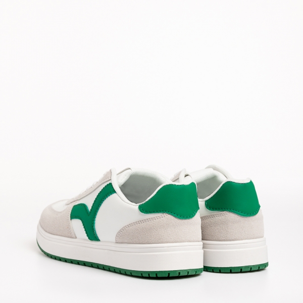 Дамски спортни обувки  бели със зелено от еко кожа  Criseida, 4 - Kalapod.bg