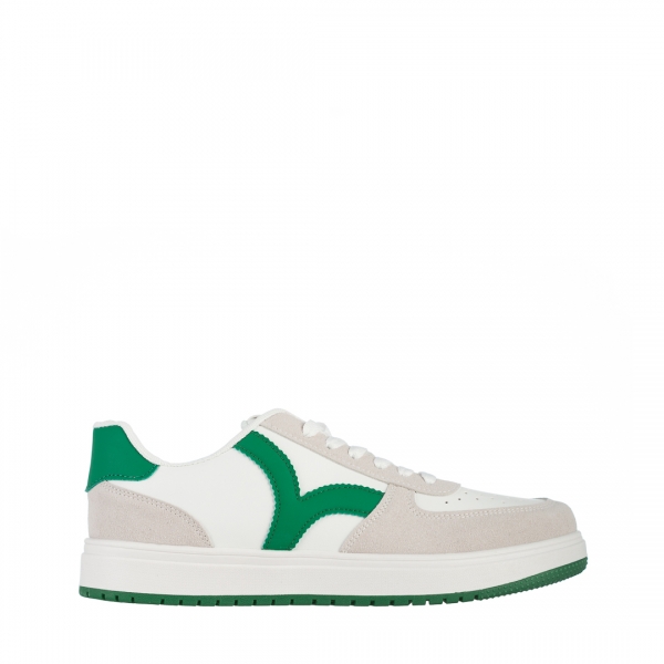 Дамски спортни обувки  бели със зелено от еко кожа  Criseida, 2 - Kalapod.bg