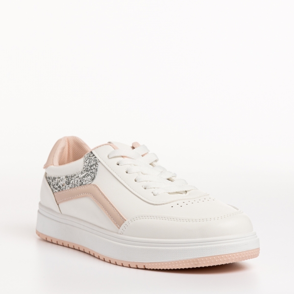Дамски спортни обувки  бели с розово от еко кожа  Damiana - Kalapod.bg
