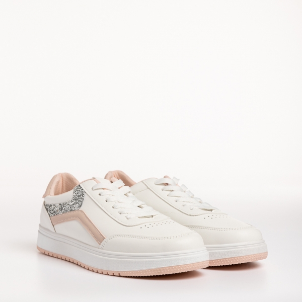 Дамски спортни обувки  бели с розово от еко кожа  Damiana, 3 - Kalapod.bg