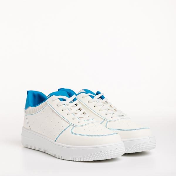 Дамски спортни обувки  бели  със синьо от еко кожа  Amista - Kalapod.bg