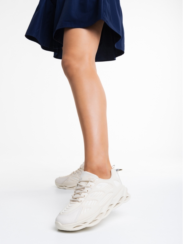 Дамски спортни обувки свтло бежови  от еко кожа и текстилен материал  Alora, 2 - Kalapod.bg